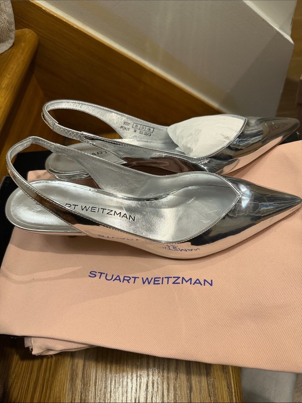 Stuart Weitzman Metallic Silver Pointed Slingback Flats